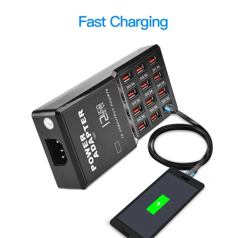 

ALLOYSEED Universal Multi USB Charger 12 Ports Wall Desktop 12A Fast Charging Power Adapter USB Hub for Smart Phone Tablet