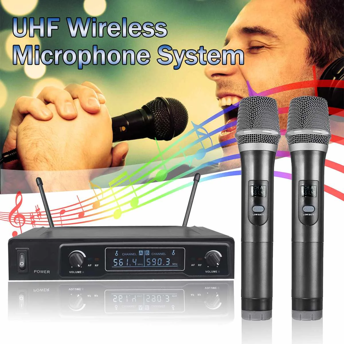 

Dual Channel 2 Handheld Wireless UHF Microphone System LCD Display Karaoke Receiver Home KTV Equipment with Antenna