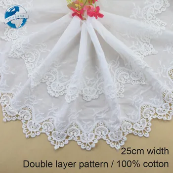 

25cm double layer 100% Cotton embroid lace sewing ribbon guipure trim wedding lace DIY Garment Accessories african lace#3316