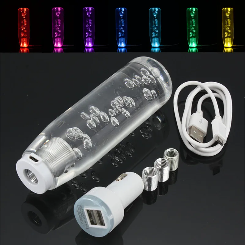 

2018 new 150mm LED Light Colorful Transparent Changing Bubble Gear Shift Knob Manual Shifter Stick with USB interface Charger