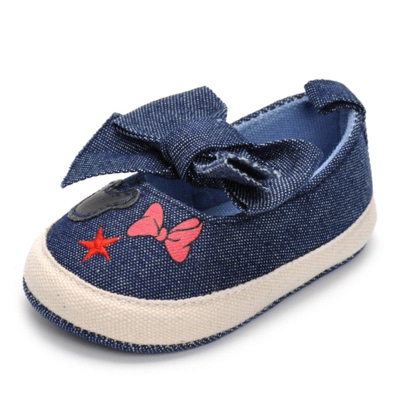 Newborn Cute Infant Toddler Baby Boys and Girls Soft Crib Bowknot Denim