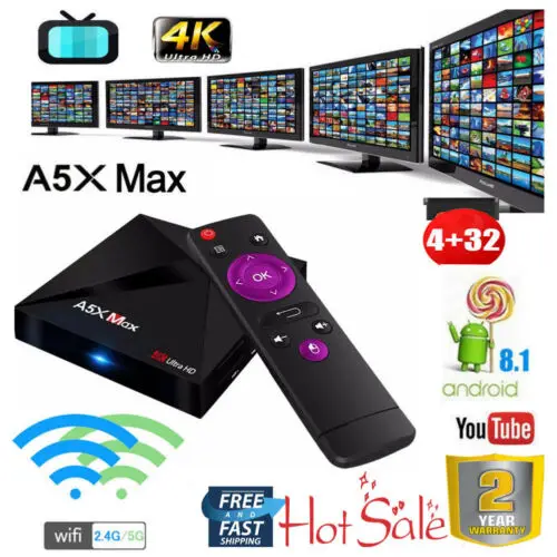 

4GB+32GB H256MAX+ Smart TV BOX Android 8.1 Quad Core 4K WiFi Set-top Box 4K 3D