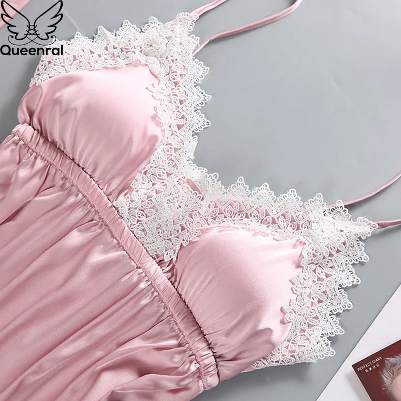 Queenral 2 шт Robe платье комплекты Для женщин пижамы пикантные кружевной Халат + мини