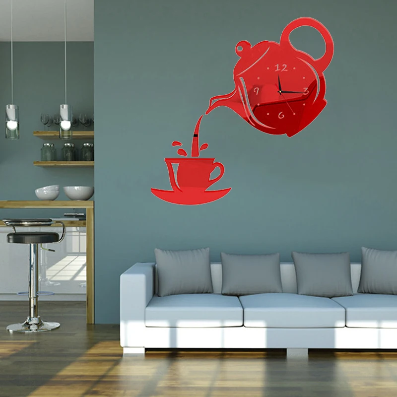 

DIY Kettle Cup Wall Clock Acrylic Mirror Wall Clock Study Room Bedroom Living Room Decor Home Decoration Diy Stickers