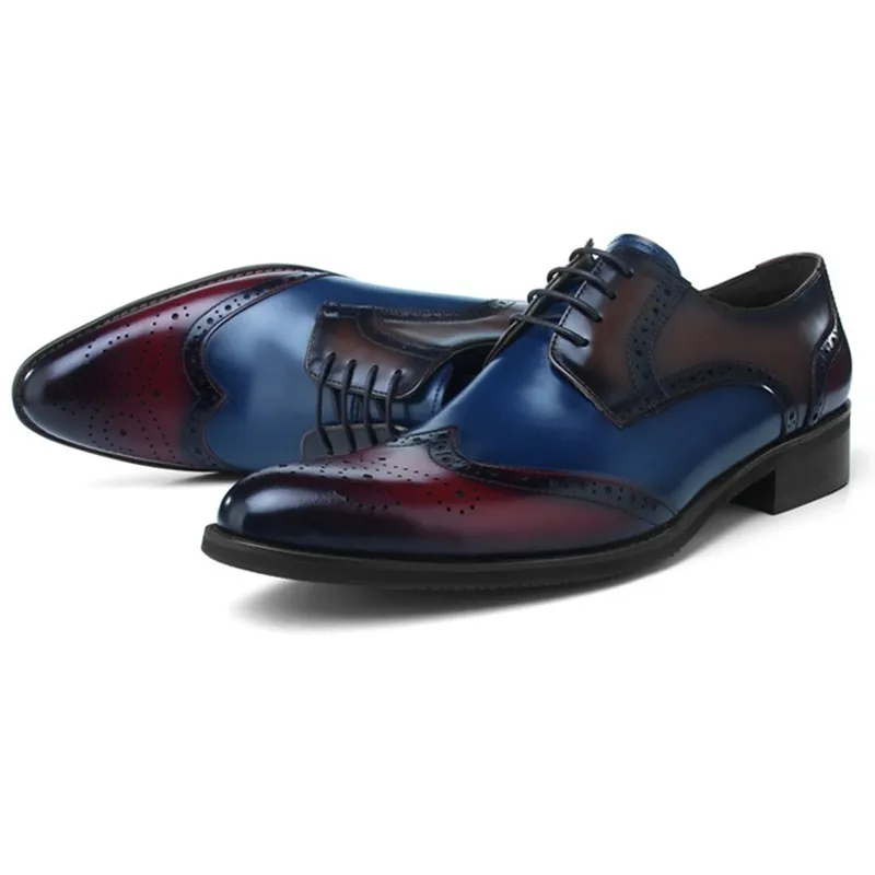 

Fashion Black / Blue Brogue Dress Shoes Genuine Leather Business Shoes Male Social Shoes