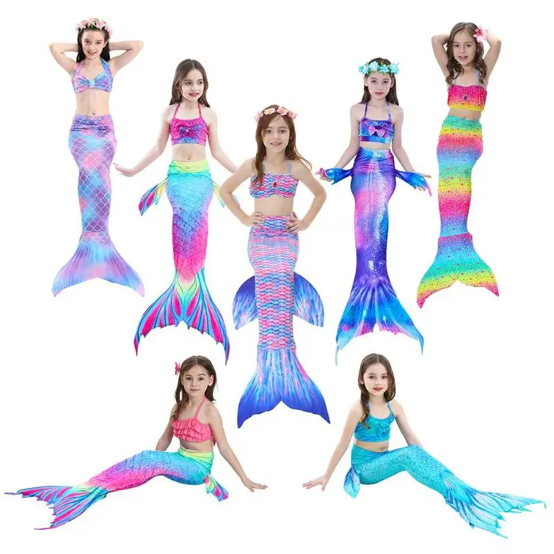 

Girls Gradient Color Fish Tails Swimsuit Bikini Sets Children Beach Cosplay Costume with Fins