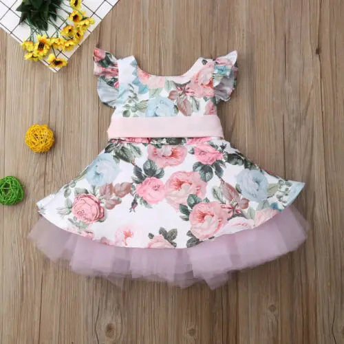 

PUDCOCO Toddler Kid Girl Princess Lace Flower Tutu Dress Ruffles Party Sundress Cloth