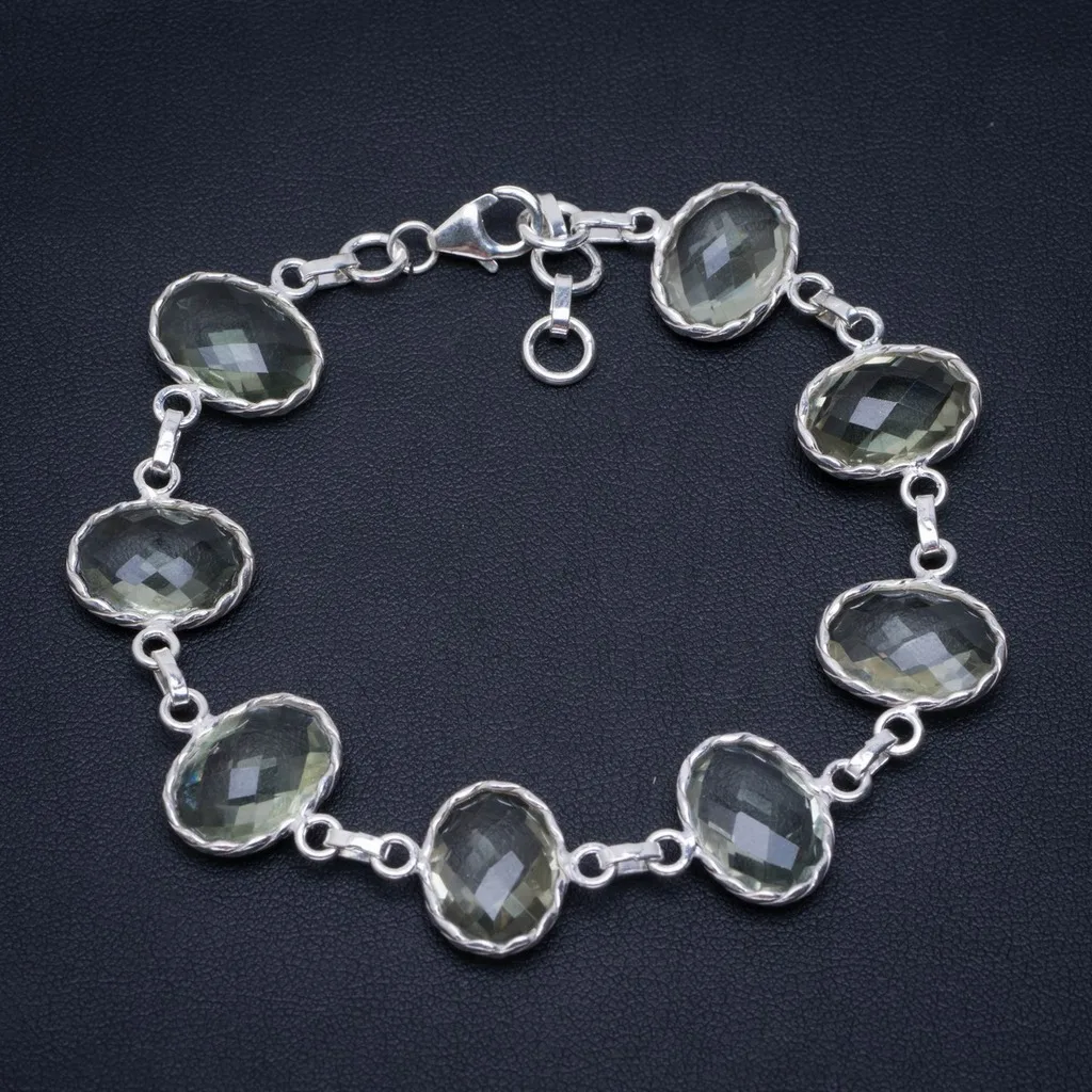 

Natural Green Amethyst Handmade Unique 925 Sterling Silver Bracelet 7.25-8.5" A2816