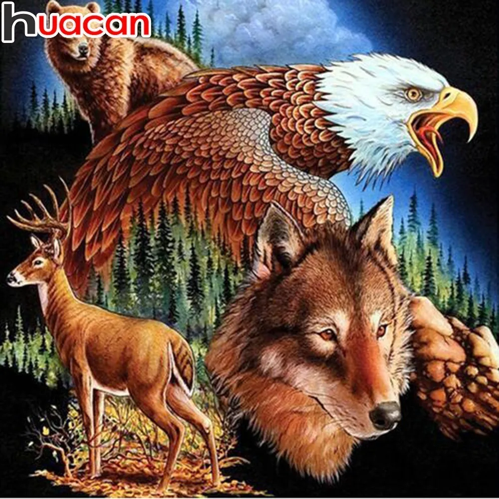 

HUACAN 5D DIY Diamond Painting Full Square Wolf Animals Diamond Embroidery Cross Stitch Rhinestone Wall Stickers Home Decor