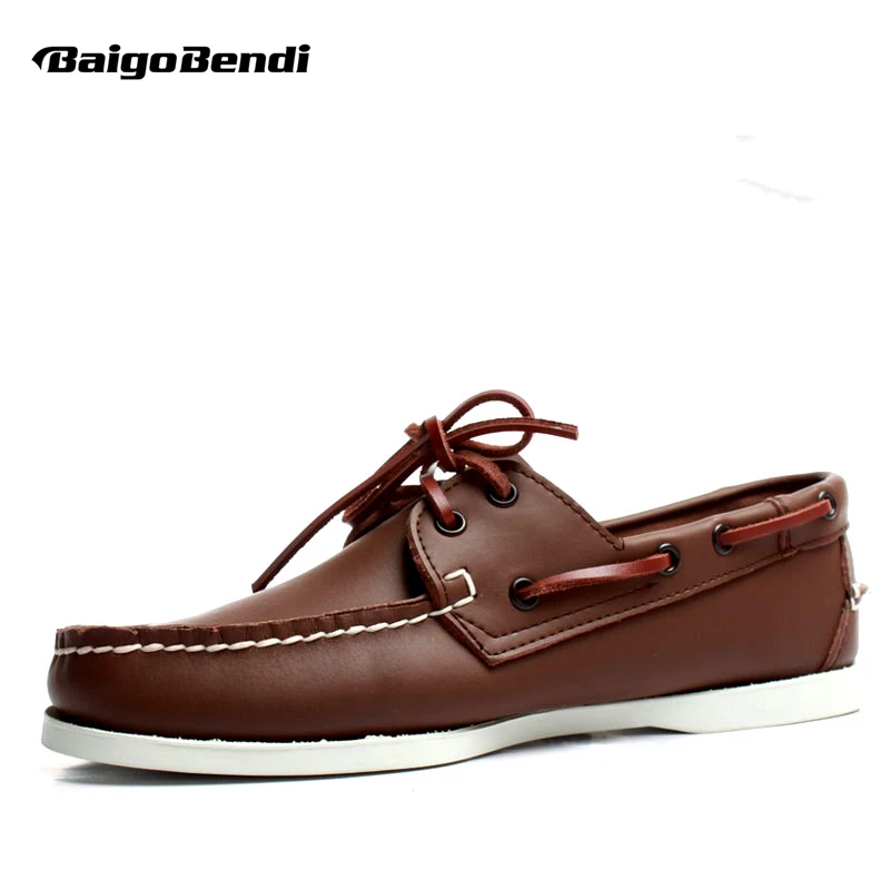 

Classical Men Full Grain Leather Four Season Casual Boat Shoes Lace Up Car Loafers Plus Size 11 12 Man Leather Oxfords