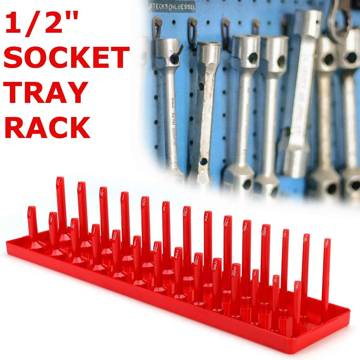 

Plastic Socket Organizer 1/2 in Drive SAE Deep Standard 26 Sockets Total Molded Plastic Tray with Stubs for Deep Sockets