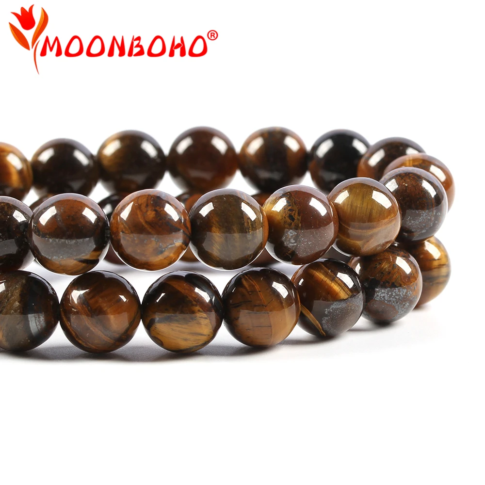 MOONBOHO круглые бусины из коричневого золота с натуральным камнем и тигровым глазом