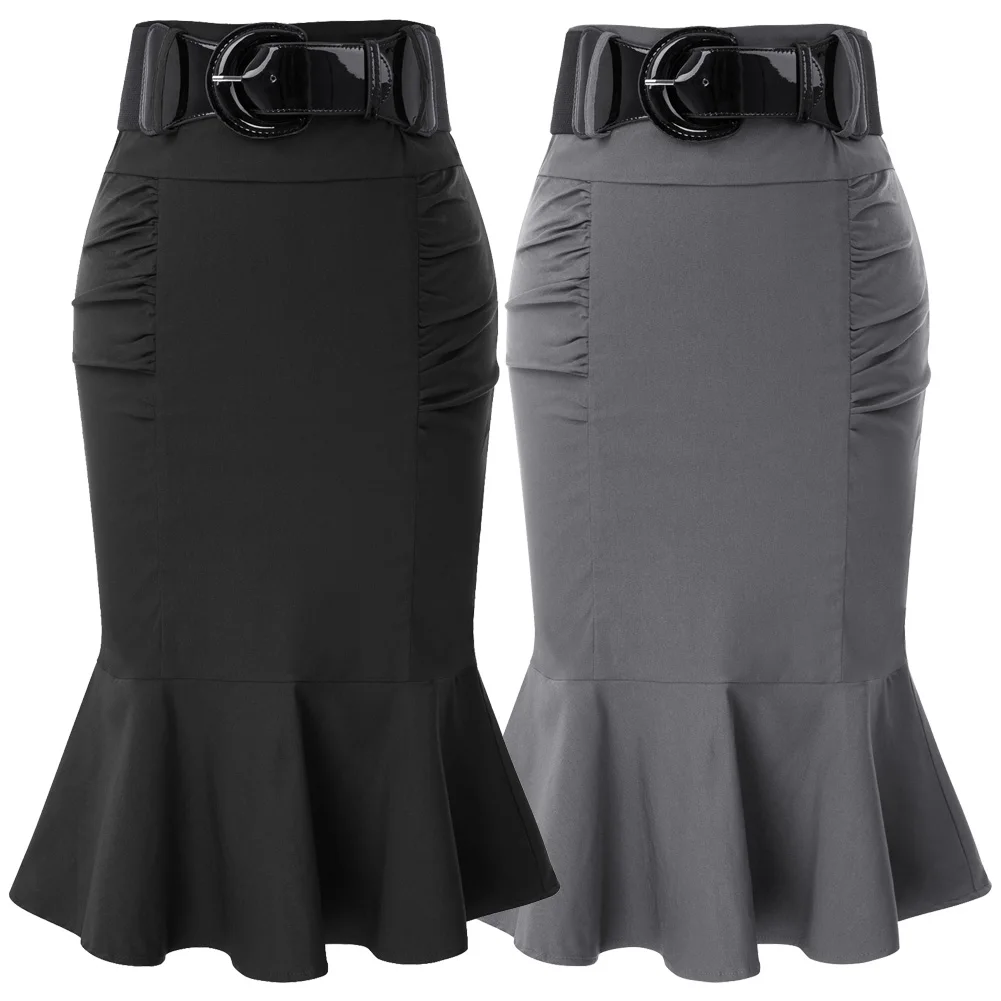 Женская S-2XL винтажная OL черная короткая юбка-карандаш в стиле русалки