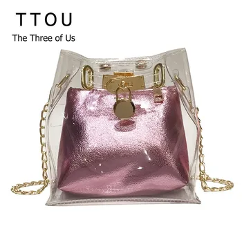 

TTOU Transparent Clear PVC Lock Shoulder Bag For Women Shinny Designer Messenger Bag High Capacity Composite Bag Handbag