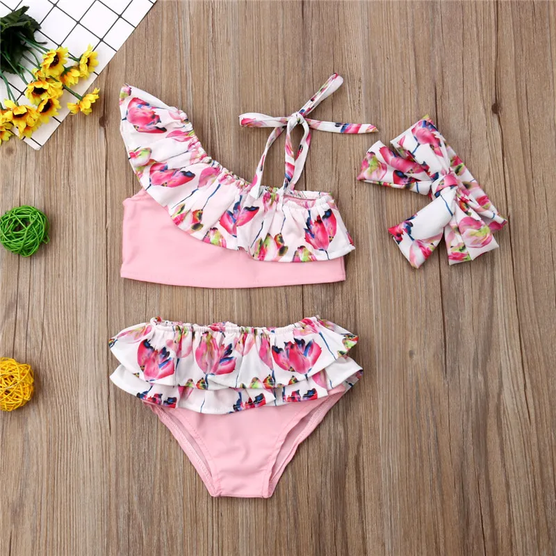 

PUDCOCO 3PCS Summer Kids Baby Girl Flower Bikini Set Swimwear Swimsuit Bathing Suit 0-4T