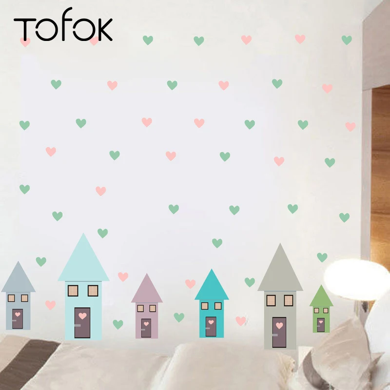 Tofok الملونة القلب منزل DIY جدار ملصق للإزالة الأطفال غرفة الطفل الشارات مضحك مجلس الوزراء الثلاجة المنزل زخرفة خلفية