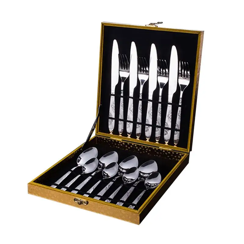 

16 Pcs Tableware Set Full Equipment Stainless Steel Four-person Dinnerware Set Steak Knife and Fork Set Cutlery Suit