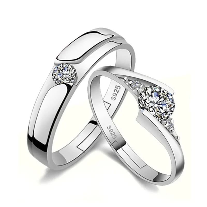 

Valentine's Day Gift Silver-color Elegant Man Women Rings Resizable Crystal Lovers' Rings Wedding Couple Rings Jewelry