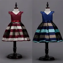 Элегантное детское платье для девочек детское праздничное платье принцессы с v-образным вырезом на день рождения и свадьбу полосатые платья в стиле пэчворк От 2 до 10 лет