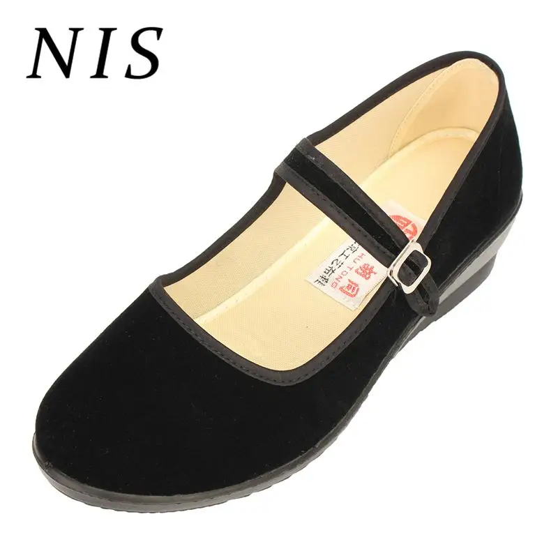 

NIS Women Flat Shoes Woman Cotton Fabric Ballet Flats Strap Buckle Work Shoes Ladies Mid Heel Flats Casual Spring Summer