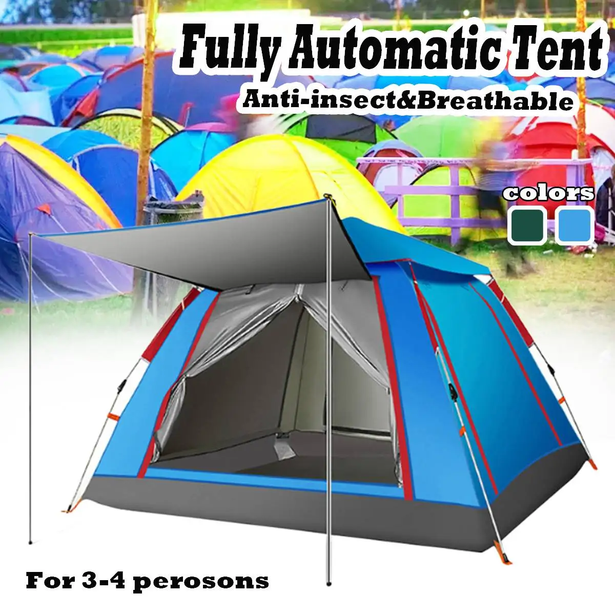 

Double Layer Waterproof Anti-UV Automatic Large Camping Tent Quick Open Tent for 3-4 Person Tourist Tents Outdoor Camping Hiking