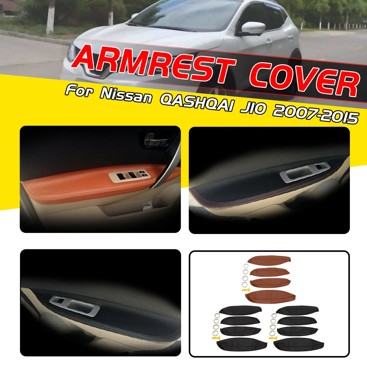 4pcs/set For Nissan QASHQAI J10 2007 2015 Car Door Armrest PU Leather
