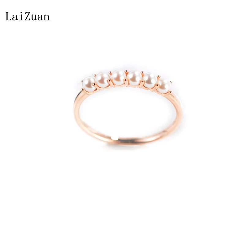 Laizuan Твердые 10 к розовое золото; круг 2,5 мм натуральный пресноводный обручальное кольцо с жемчугом Для женщин Свадьба, романтическое, хорошее ювелирное изделие