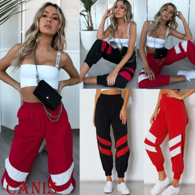 

2019 New Brand Fashion NEW Women Casual Striped High Waist Sports Pants Hip Hop Joggers Hiking Trousers