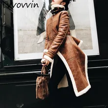 Новинка года! осенне-зимнее женское пальто коричневого цвета с длинным рукавом на молнии и стоячим воротником, имитация шерсти ягненка L111