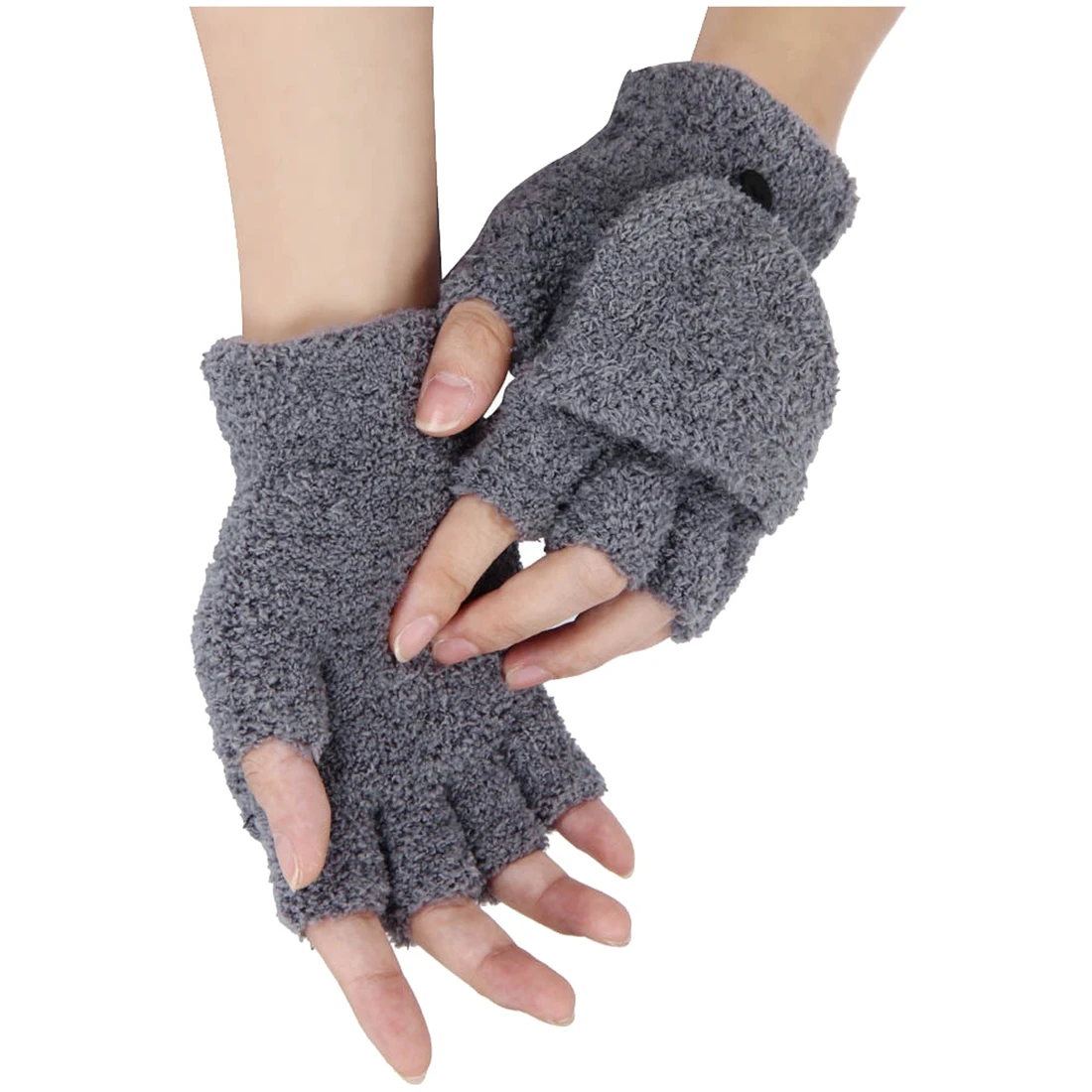 Girls Cute Fluffy Hand Wrist Warmer Soft Winter Fingerless Gloves Women