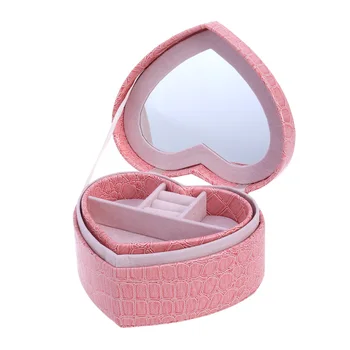 

PU Leather Heart Shaped Two-Layer Jewelry Box Storage Case Organizer Holder With Mirror