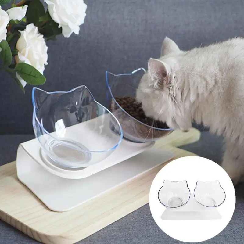 Pet Bowl Anti slip Cat Dish Tilted Pet Feeder Double Bowls with Slope