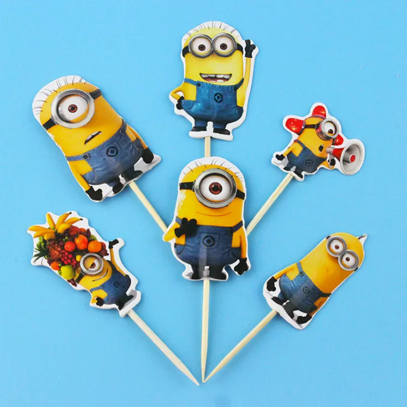

24pcs Cute Minions Party Cake Cupcake Toppers pick Kids Baby Shower Birthday Party Supplies Wedding Cake Decoration Favors