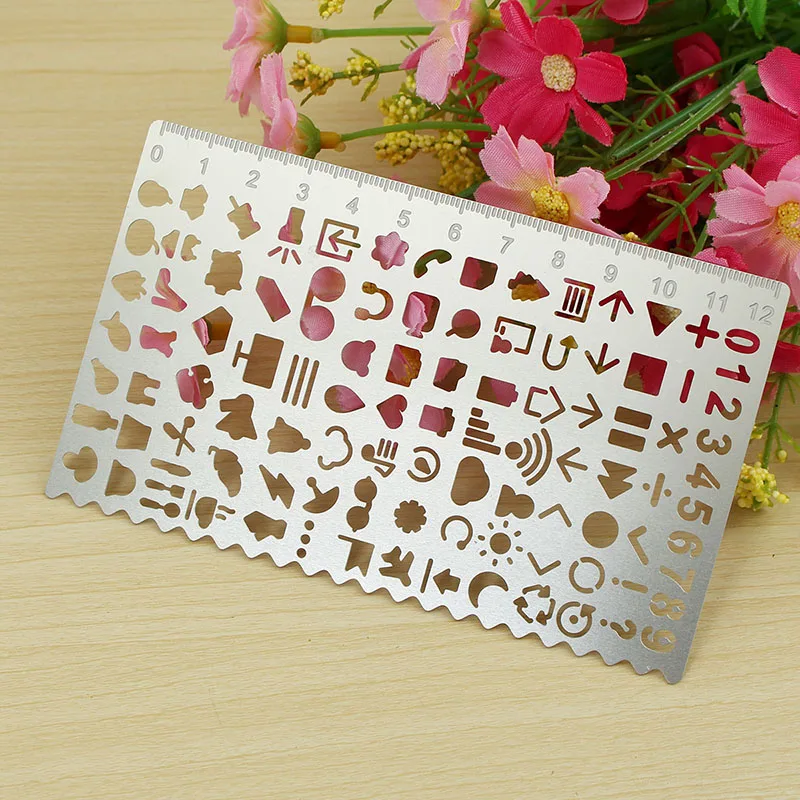 

KicuteVintage Portable Stainless Steel Stencils Hollow Ruler Planner Travel Diary Notebook Diy Tool Template Gift Stationery