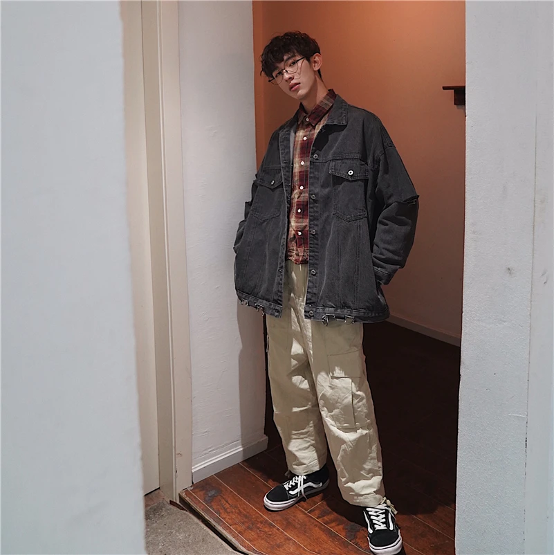 2019 Korean Style Men's Cowboy Streetwear Bomber Denim Jacket Male Loose Coats Fashion Trend Work Clothes Blue Windbreaker M-2XL