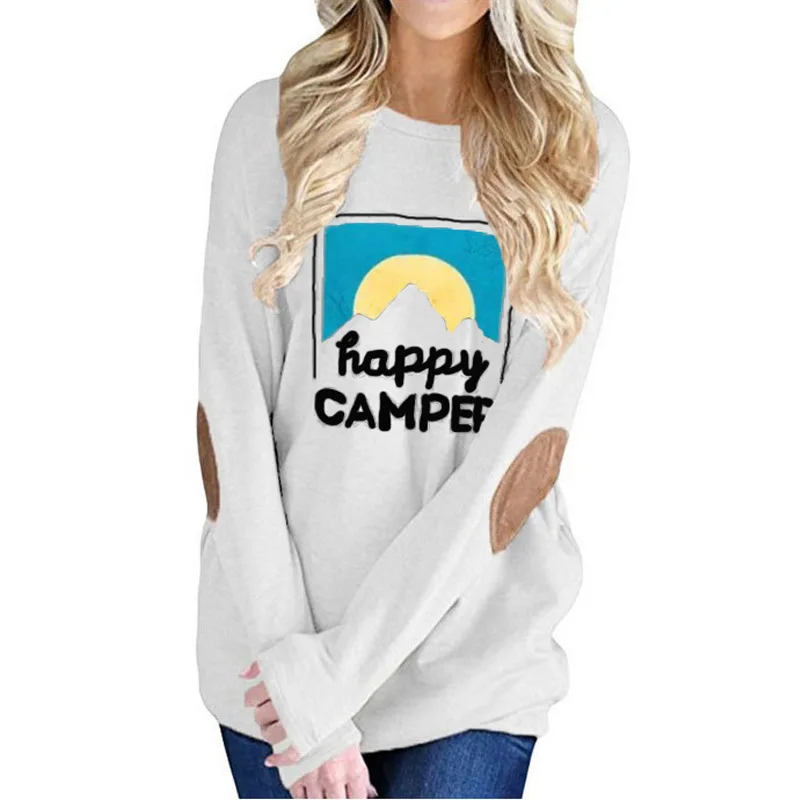 Для женщин s плюс размеры Модные женские летние топы 2018 Happy Camper Письмо печати