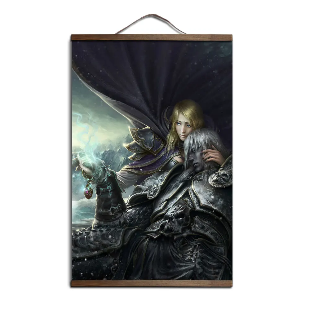 

poster world of warcrafts Lich King Sylvanas Illidan canvas prints posters decoration painting with solid wood hanging scroll
