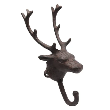 

1pcs Wall Hook Heavy Duty Wrought Iron Antique Deer Head Realistic Rustic Hooks for Home Decors Living Room