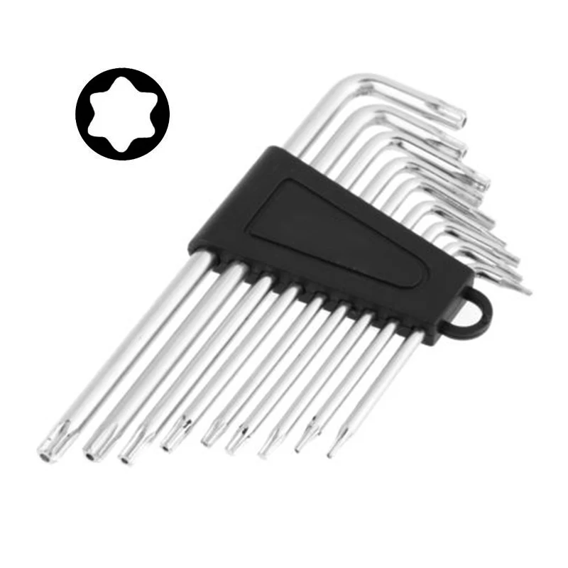 

9 Pc Offset Safety Anti Tamper Proof Torx Star Allen Key Bits Wrench Set Chrome Spanner set Screwdriver Set Tool Kit