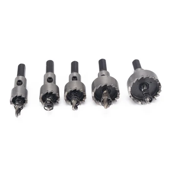 

5pcs Carbide Tip 16-30mm HSS Drill Bit Hole Saws Set Alloy Wood Hole Cutter Tool with L Shape Wrench For Installing Locks