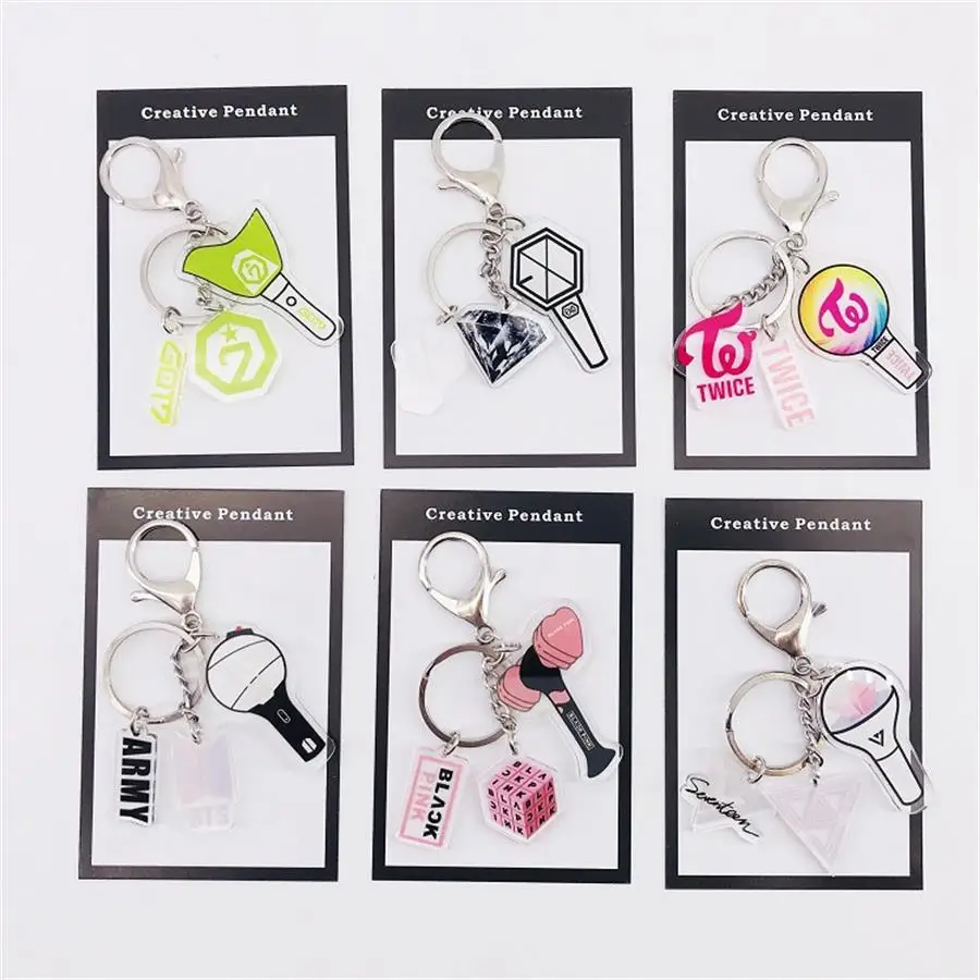 

Kpop EXO Keychain Keyring Key Holder GOT7 Twice Acrylic Bag Pendant Seventeen Blackpink Fashion Charm