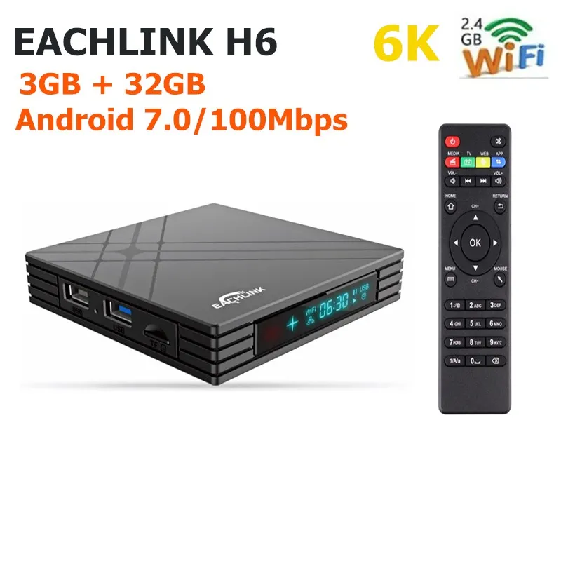 EACHLINK H6 мини ТВ Box Allwinner 3 GB Оперативная память + 32 Встроенная 2 4G Wi Fi 100 Мбит USB3.0 BT4.1