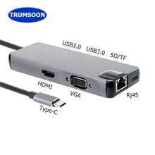 Trumsoon Type-C to HDMI USB3.0 VGA Hub Adapter SD TF Card Reader RJ45 Type-C Charging for MacBook Samsung S8 Huawei P20 matebook Trumsoon Type-C to HDMI USB3.0 VGA Hub Adapter SD TF Card Reader RJ45 Type-C Charging for MacBook Samsung S8 Huawei P20 matebook