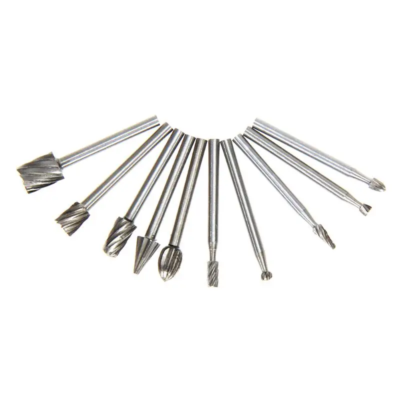 

10pcs HSS Routing Router Grinding Bits Burr File Set Milling Cutter 1/8 inch Shank For Dremel Engraving Wood Rotary Tool