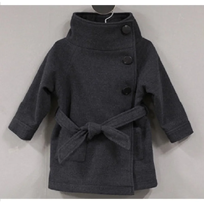 Осенне-зимнее Детское пальто для девочек от 2 до 8 лет утепленное шерстяное Двустороннее пальто теплое пальто с высоким воротником