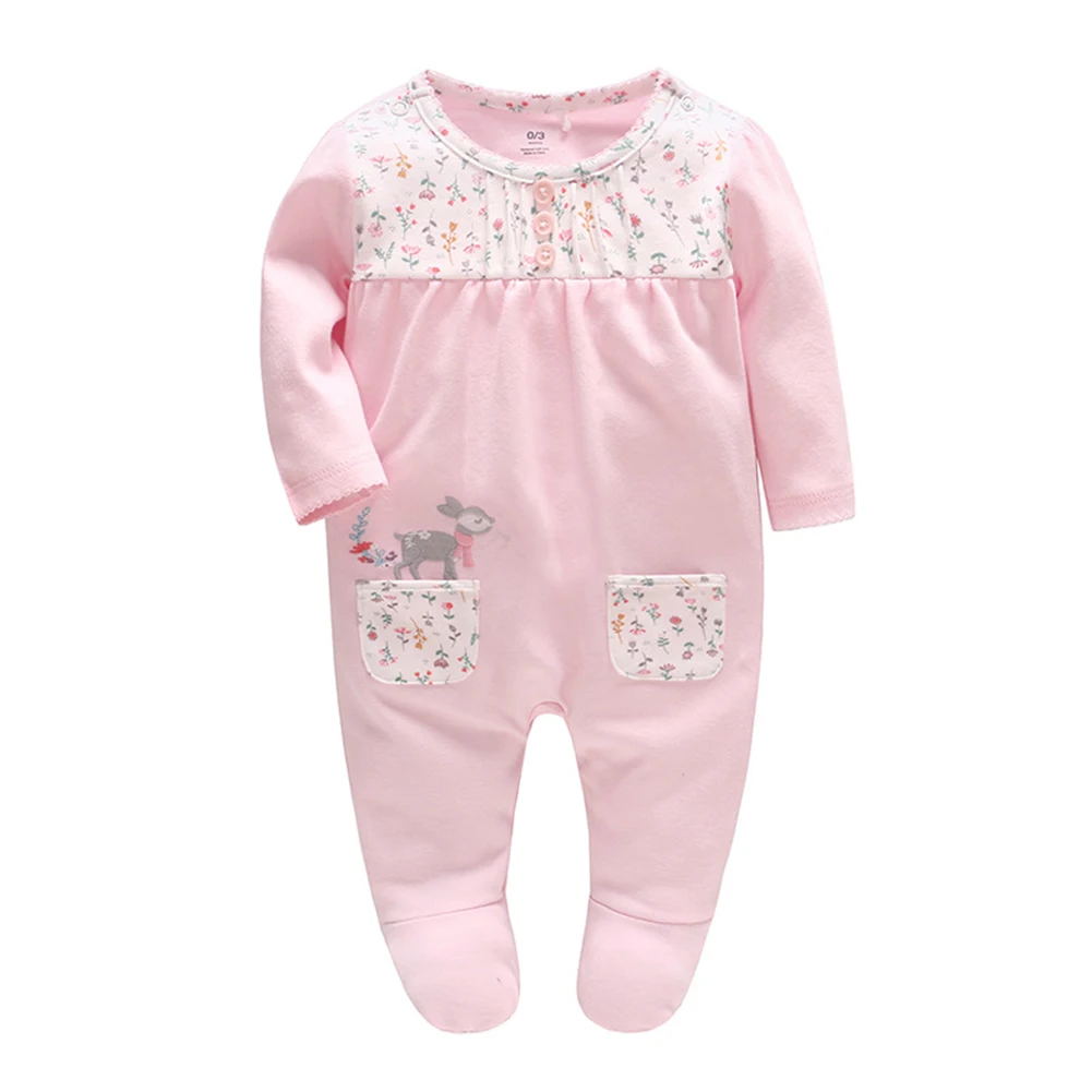 Baby Girls' Fitted Cotton Footed Pajamas Infant Floral Soft Sleeper-in ...