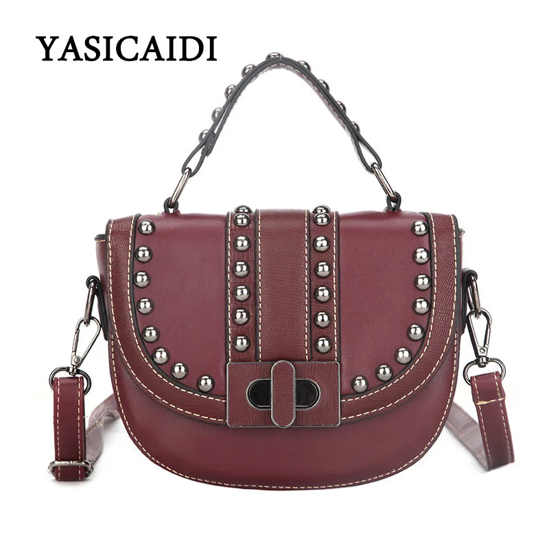 

YASICAIDI Girls PU Rivet Belt Simple Trend Wild Small Exquisite Shopping Single Shoulder Diagonal Dumplings Bags