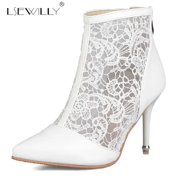 

Lsewilly 2019 summer boots pointed toe thin high heels shoes zip fashion lady boots comfortable ankle boots women black white