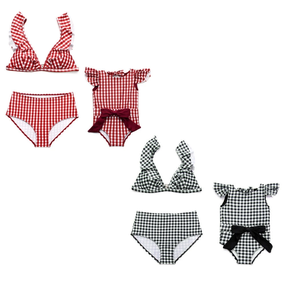 

Mommy Me Family Matching Bikini Mother Daughter One-Piece Suits Ruffle Plaid Checked Swimwear Kid Women Swimsuit New