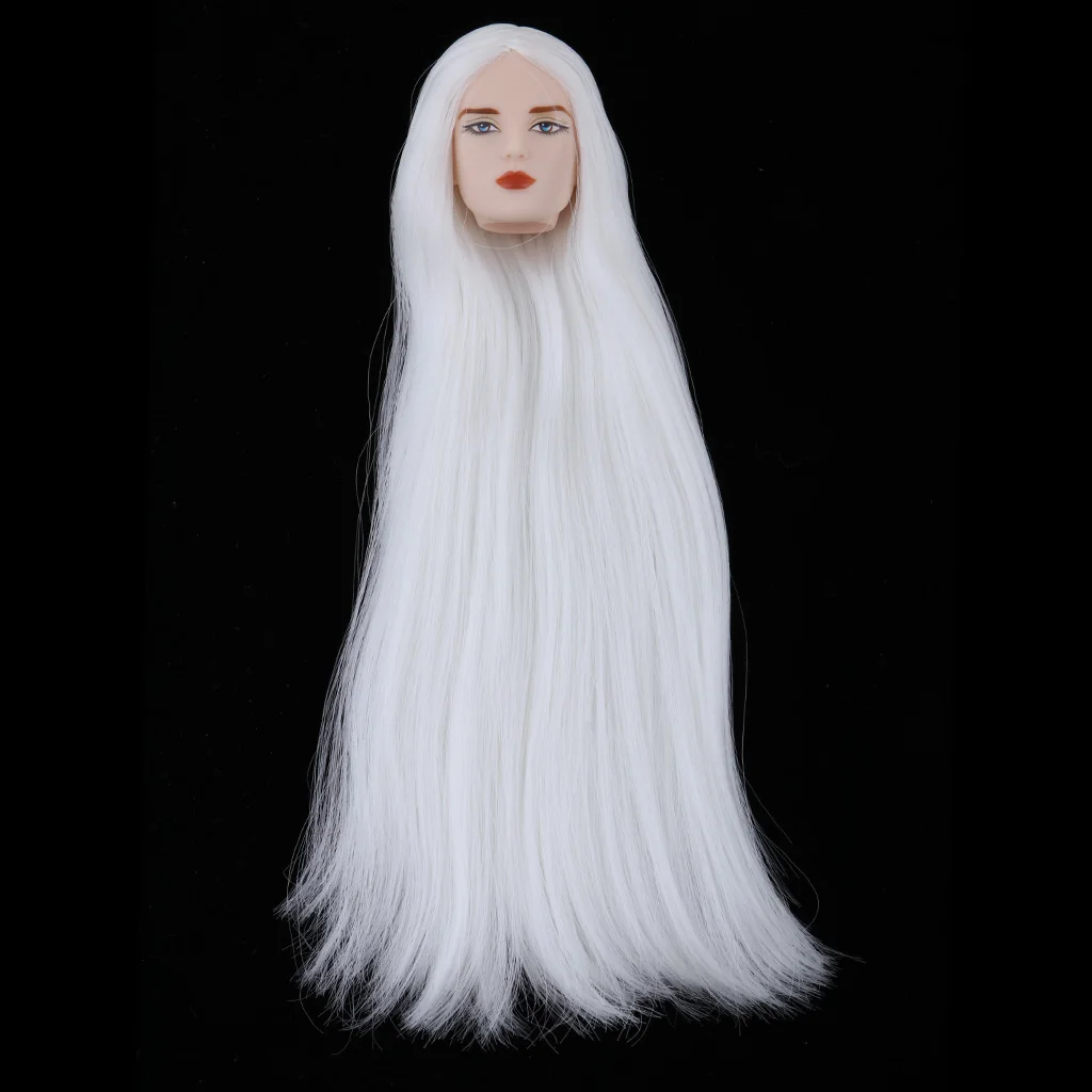 

1/6 BJD Male Doll Head Sculpt with White Long Hair Wig DIY Replacement Boy Action Figures Makeup Face